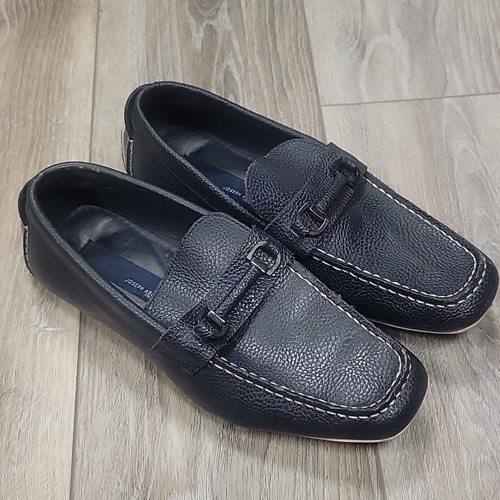 Joseph Abboud Navy Blue Leather Loafers with White Trim Size 8